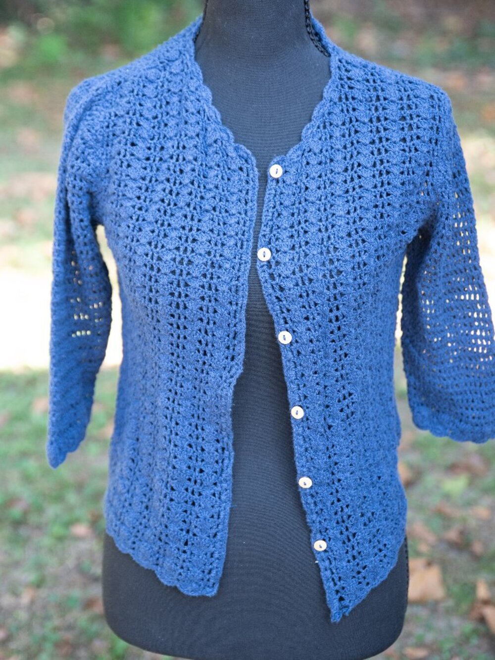 Vintage Marisa Christina Sweater Gray Crocheted Cardigan Women's Small Blue